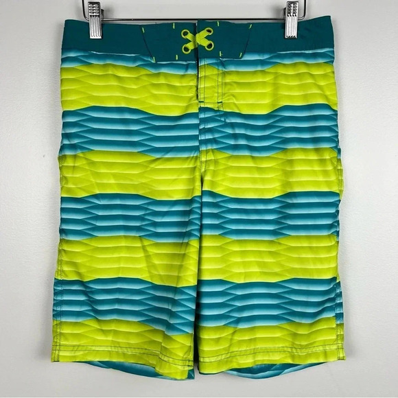 Boy’s Swim Trunks. Swimsuit, Neon Green & Blue, Size 16 - Picture 1 of 8